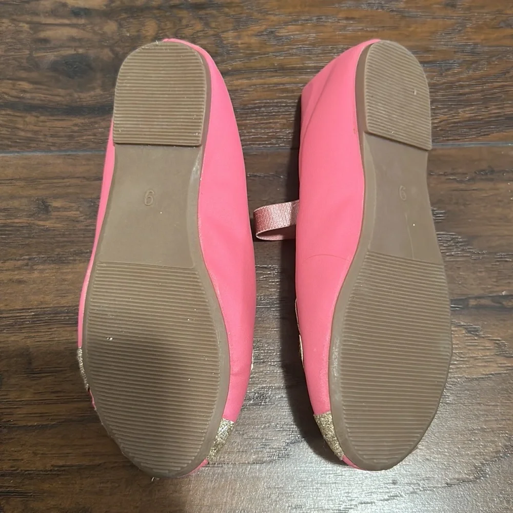 Lily & Dan Little Girls Pink Glitter Flower Ballet Flats Dress Shoes Size 9